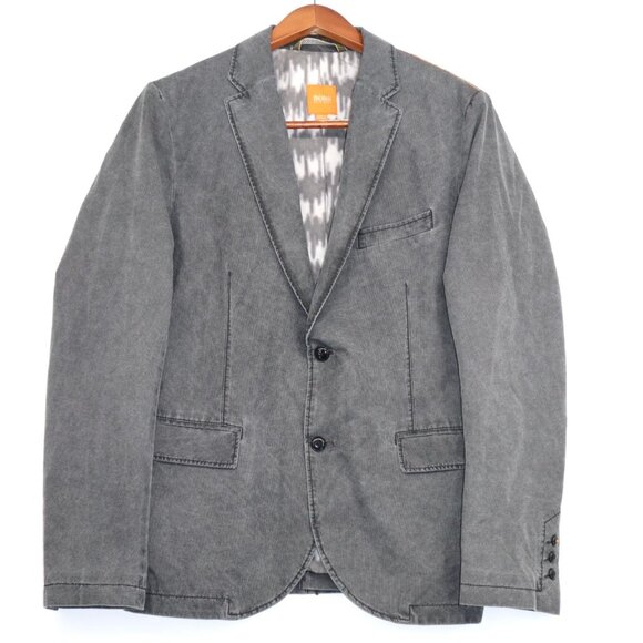 Hugo Boss Mens Blazer Sz 42R Charcoal Gray Cotton Blend Old Money Preppy Career - Picture 1 of 13